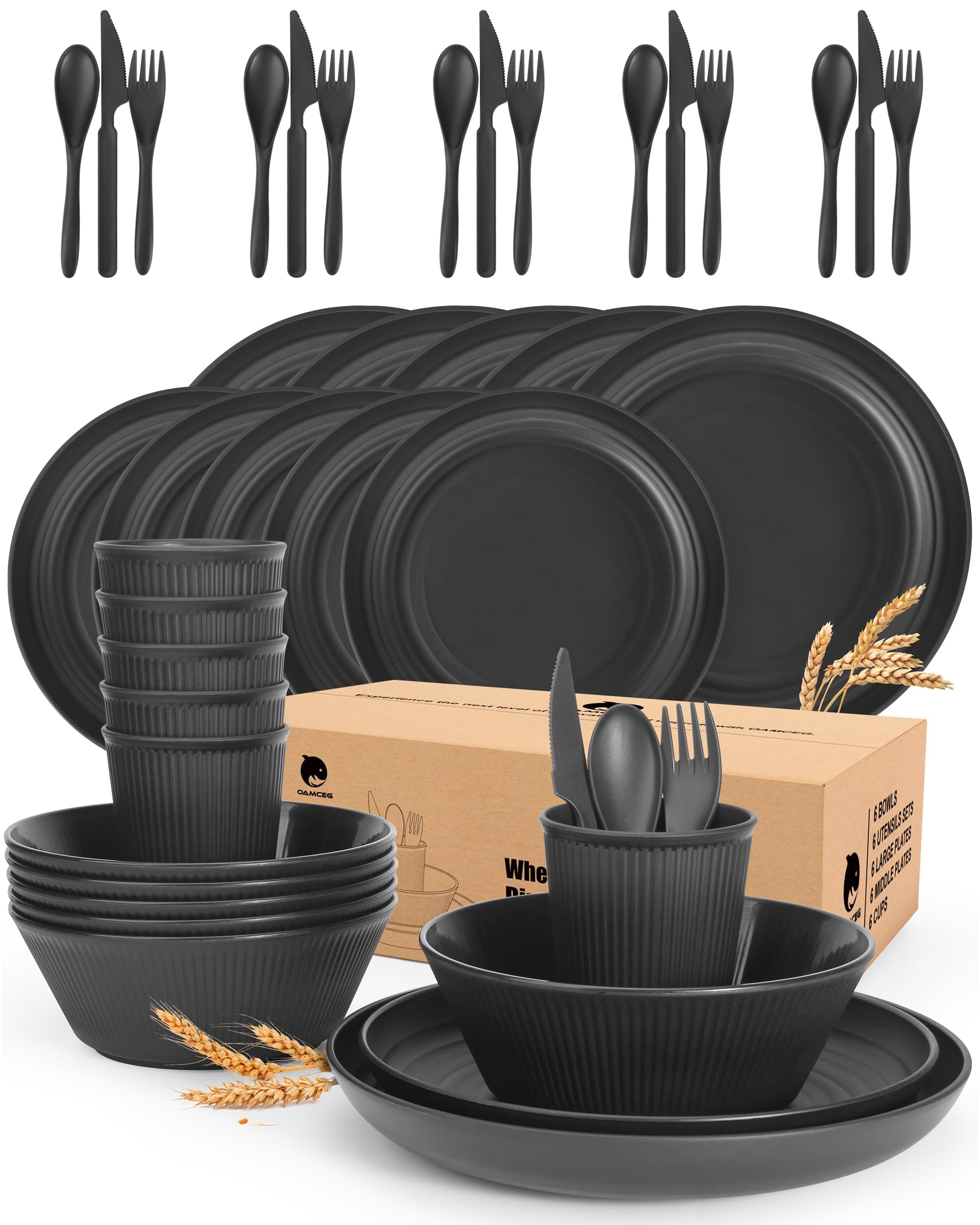 Amazon.com | 42 Pieces Wheat Straw Dinnerware Set - OAMCEG Plastic